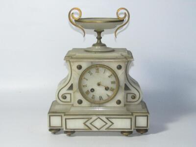 A 19thC French alabaster mantel clock