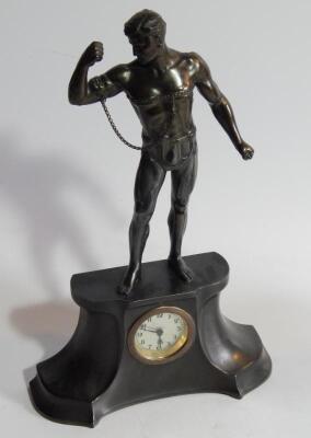 An early 20thC patinated spelter mantel clock