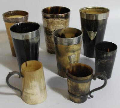 A collection of 19thC horn beakers and cups