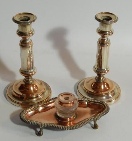 A 19thC silver plate and copper inkstand