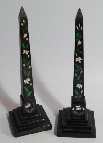 A pair of Victorian polished slate obelisks