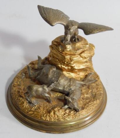 A 19thC French silvered and gilt bronze inkstand