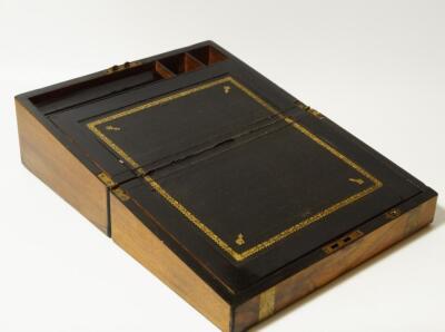 A Victorian brass bound walnut writing box - 2