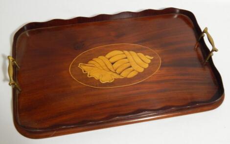 A 19thC mahogany rectangular tray