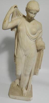 A 19thC alabaster figure of a semi-nude classical standing female figure
