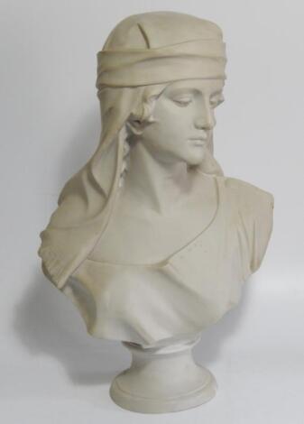 A reconstituted marble bust of a young woman