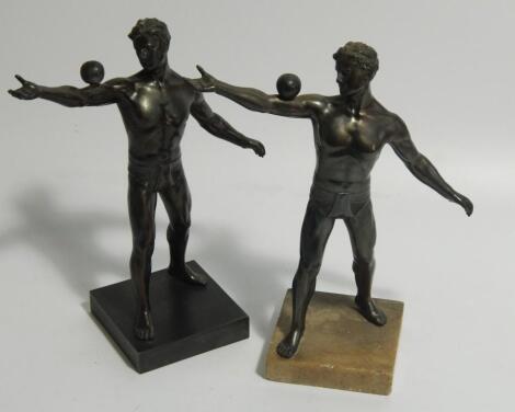 Two 20thC patinated spelter figure of a Greek athlete