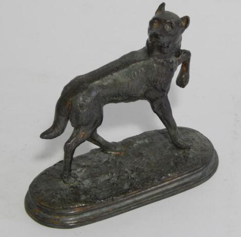 A 19thC spelter model of a dog