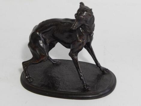 A 19thC bronze model of a whippet