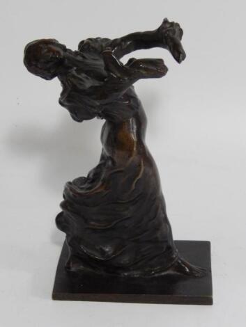 After F Voulet. A bronze figure of a young woman dancing