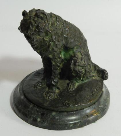 After Pierre-Jules Mene (1810-1879). A bronze model of a seated terrier