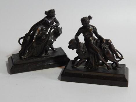 A pair of 19thC hollow cast bronze figures