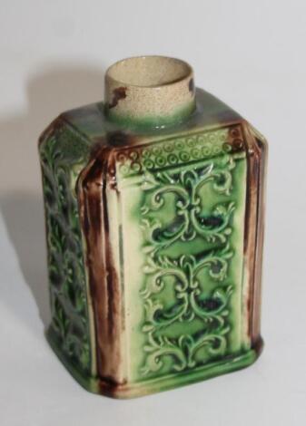 An 18thC Staffordshire pottery Whieldon type tea caddy