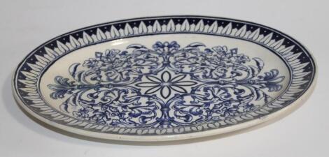 A 19thC brown West Moore & Co. pottery blue and white serving dish