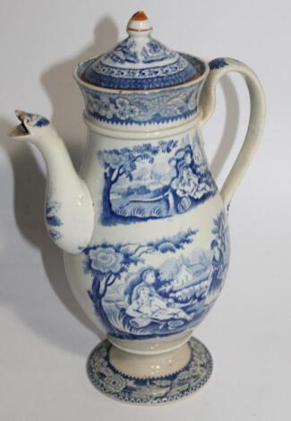 A late 18thC blue and white pearlware coffee pot