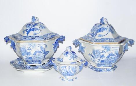 A 19thC Mason's Ironstone blue and white part serving service