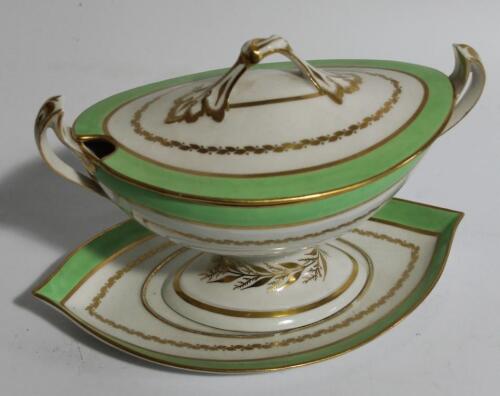An early 19thC Derby porcelain sauceboat on stand