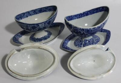 Two similar 19thC Pearlware sauceboats on fixed stands - 2