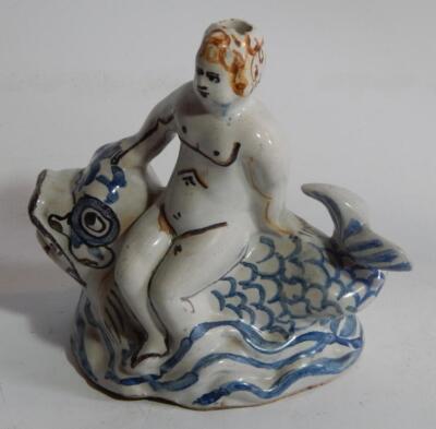 A Dutch Delft tin glazed earthenware classical figure group