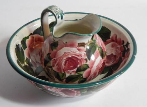 A 19thC Wemyss Cabbage Rose jug and bowl