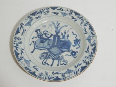 An 18thC English blue and white Delft tin glazed plate