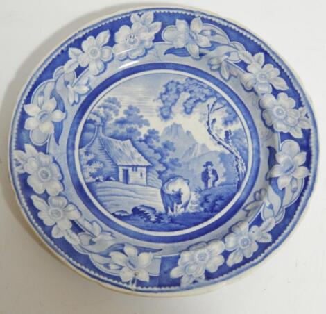 An early 19thC blue and white transfer printed plate