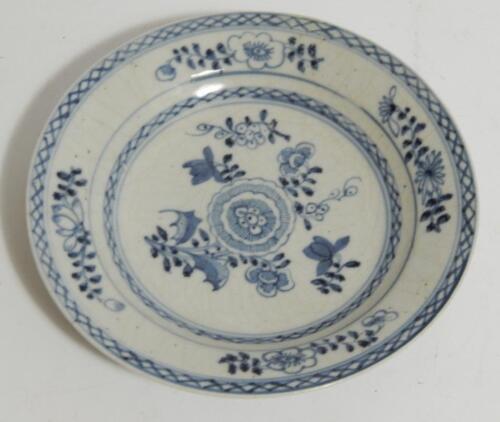 An 18thC English tin glazed earthenware Delft plate