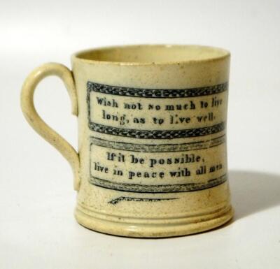 An early 19thC Staffordshire pottery motto tankard - 2