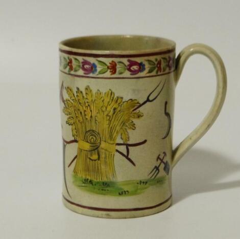 A late 18thC Pearlware God Speed The Plough style tankard