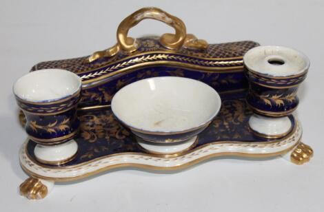 An early 19thC Crown Derby porcelain desk stand