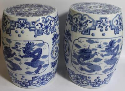 A pair of Chinese blue and white porcelain garden seats