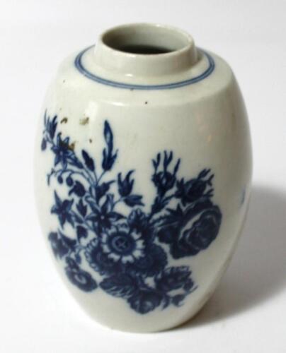 An 18thC blue and white Caughley porcelain tea canister