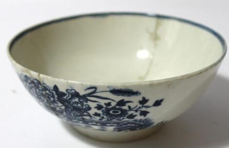 An 18thC blue and white Caughley porcelain slop bowl