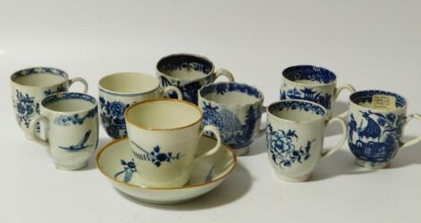 Various Dr Wall and other Worcester blue and white coffee cups