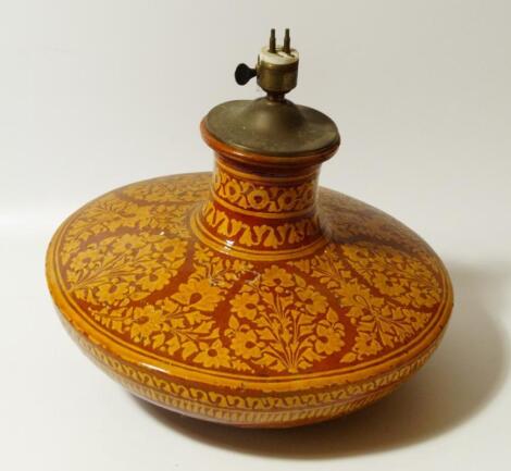 A Victorian slip glazed earthenware lamp base