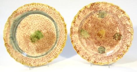 Two near matching 18thC Whieldon type tortoiseshell glazed cabinet plates