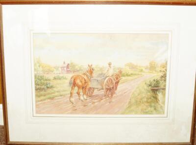 TO GR270716. H.J. Rhodes (20thC British School). Figure in a horsedrawn cart