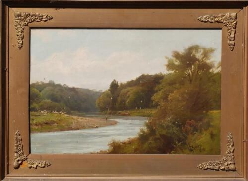 George Wright (19th/20thC). Angler in river landscape