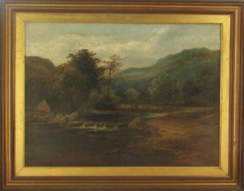 To Dunston House LF310816. A. Baker (19thC). River landscape with figures