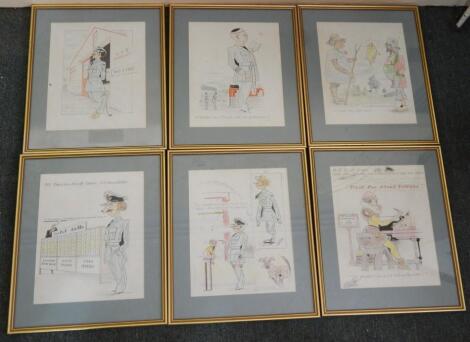 20thC British School. P/O Papyreus Bumff order OC Sanitation - a set of six wartime cartoons