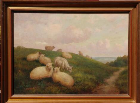 C. Goddard (19th/20thC). Sheep on hillside