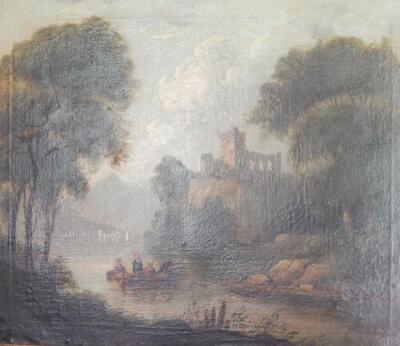 18thC Continental School. Lakeland scene with figures in a boat - 2