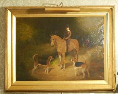 To Dunston House LF310816. 19thC British School. Young gentleman on horseback with hounds