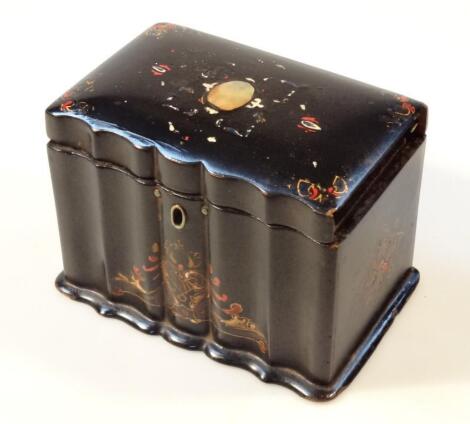 A 19thC papier maché and mother of pearl tea caddy