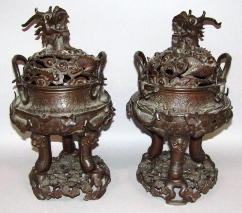 A pair of Chinese bronze censers