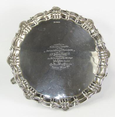 A George V silver piecrust salver