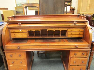 A Victorian mahogany roll top desk - 2