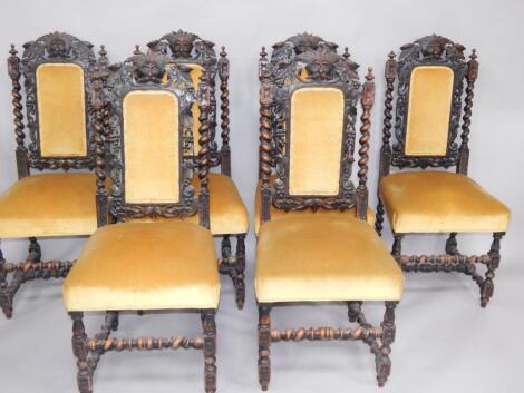 A set of six Victorian oak single dining chairs