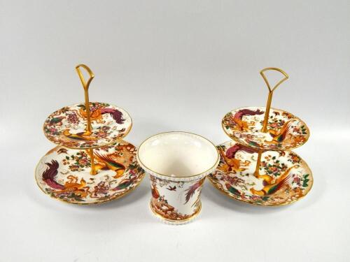 A pair of Royal Crown Derby porcelain two tier cake stands