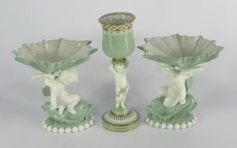 A pair of Minton porcelain sweetmeat dishes